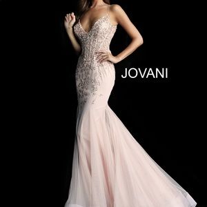 Jovani Blush Beaded Mermaid Gown